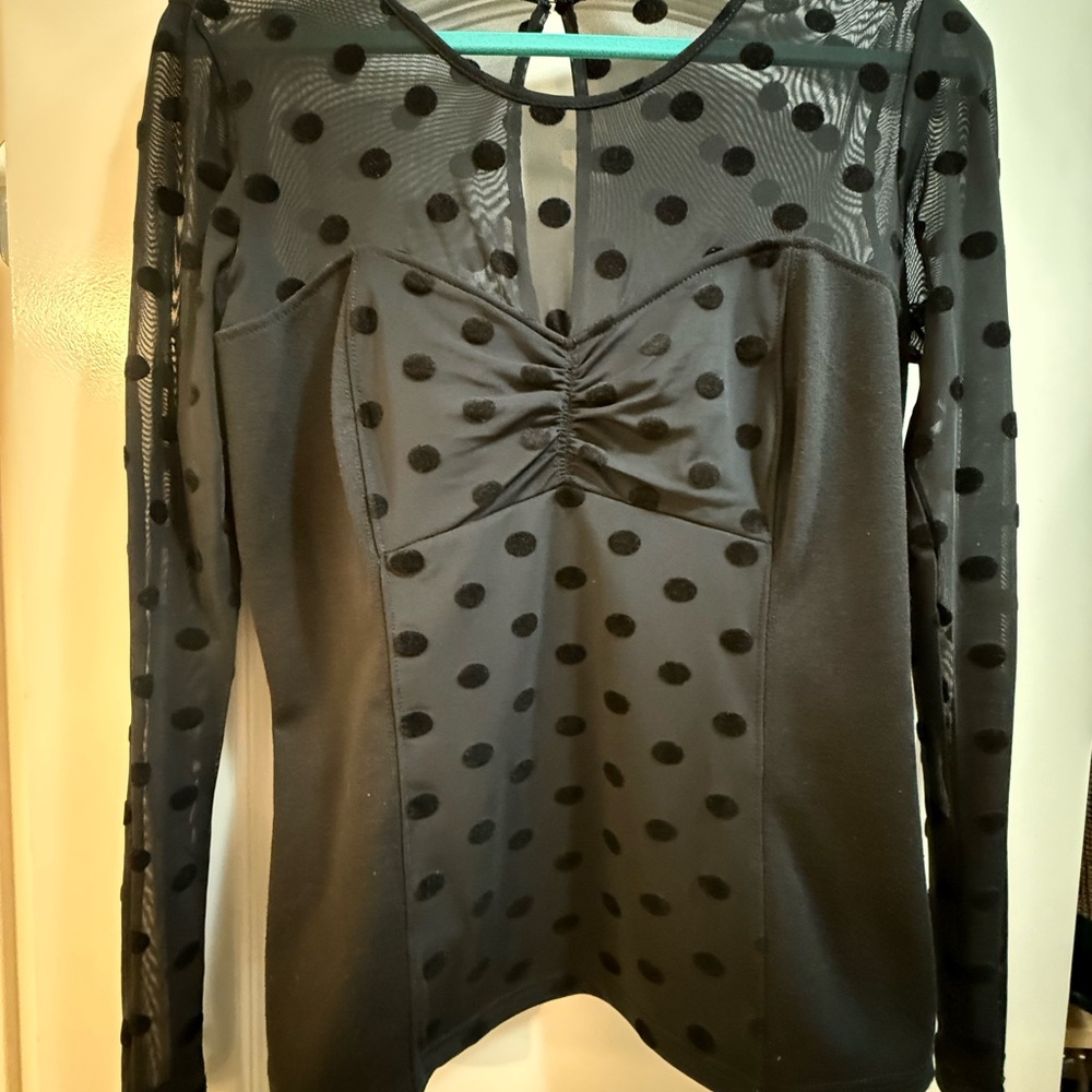 GUESS Elegant Black Polka Dot Mesh Top